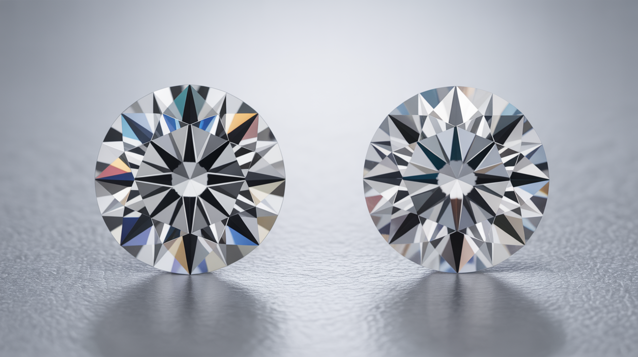 Two diamonds comparing effects of cut and color on price.
