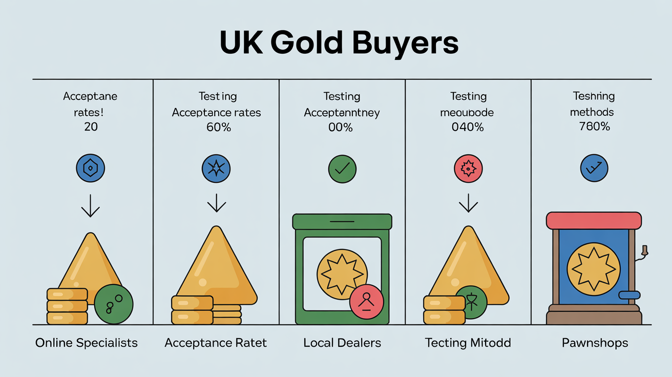 Chart comparing UK gold buyer policies and methods.