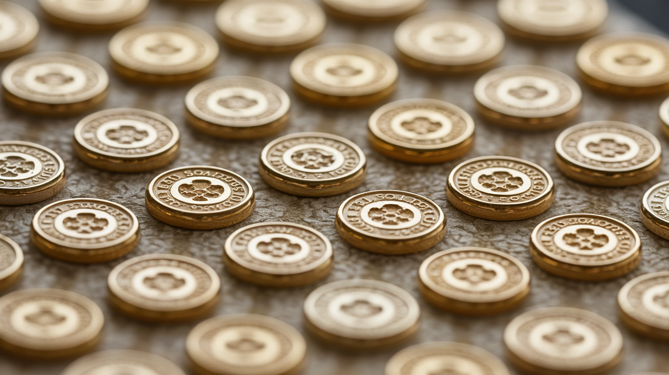 Distinctive assay office symbols stamped on gold jewelry.