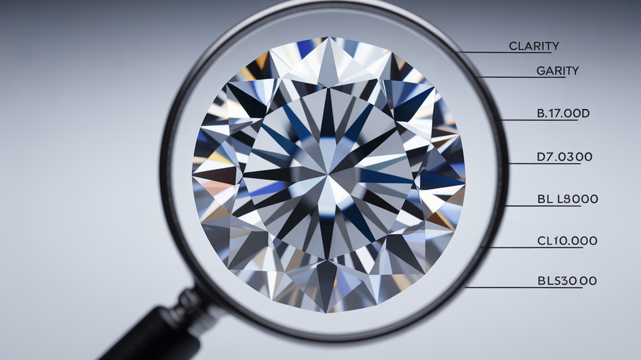 Diamond under magnification showing inclusions and clarity details.