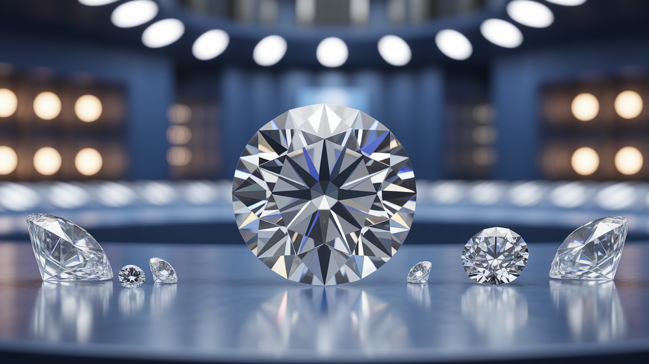 Large, flawless diamond in an auction setting.