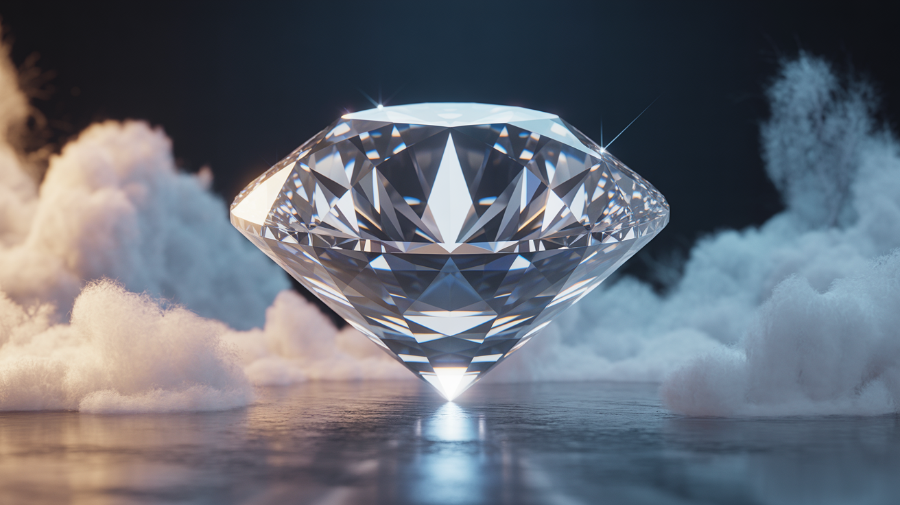 A large diamond under dramatic lighting with fog, capturing grading theme.