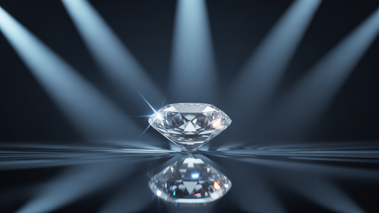 A diamond under intense appraisal lights, creating a dramatic and prestigious atmosphere.