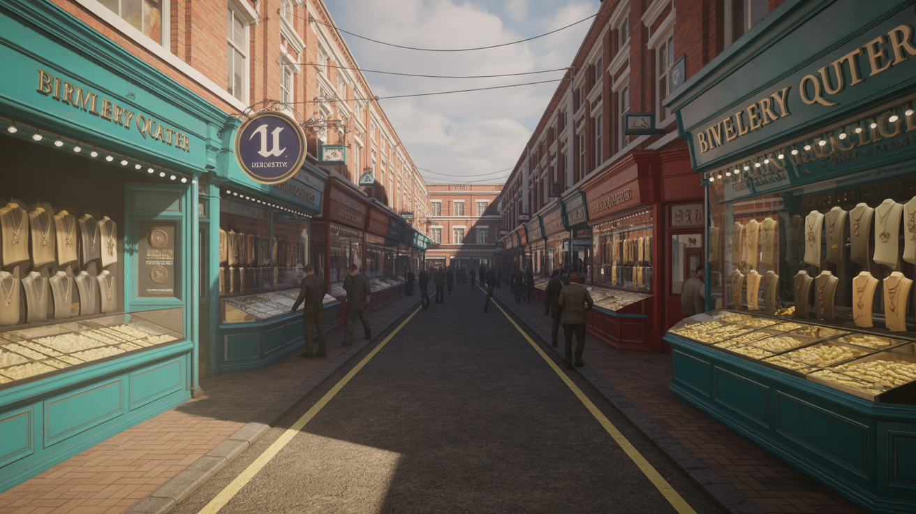 Gold dealers on a busy street in Birmingham's Jewellery Quarter.