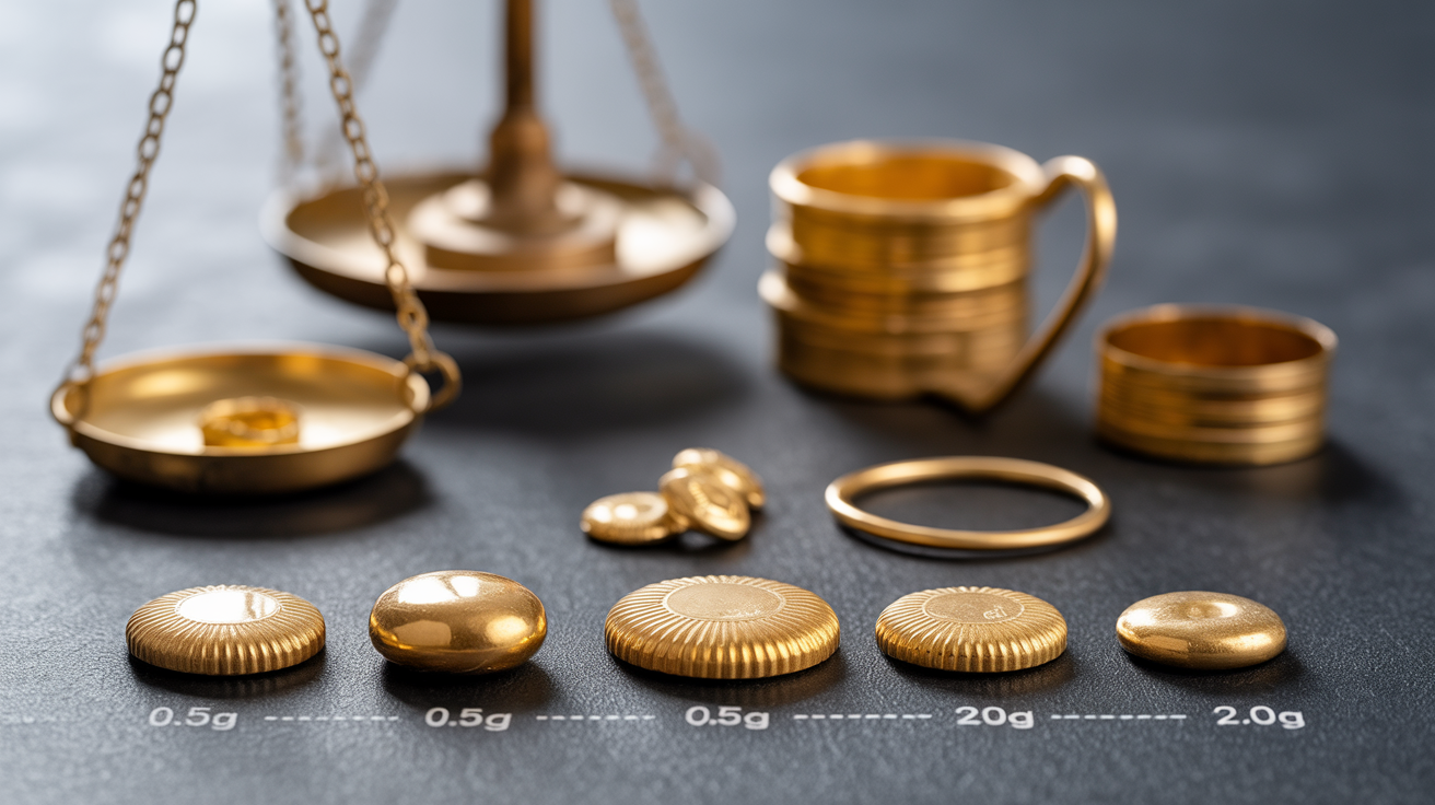 Gold items on scale, showing minimum weight threshold.