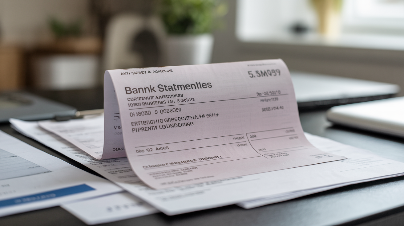 Bank statement with current address on a desk with other documents.