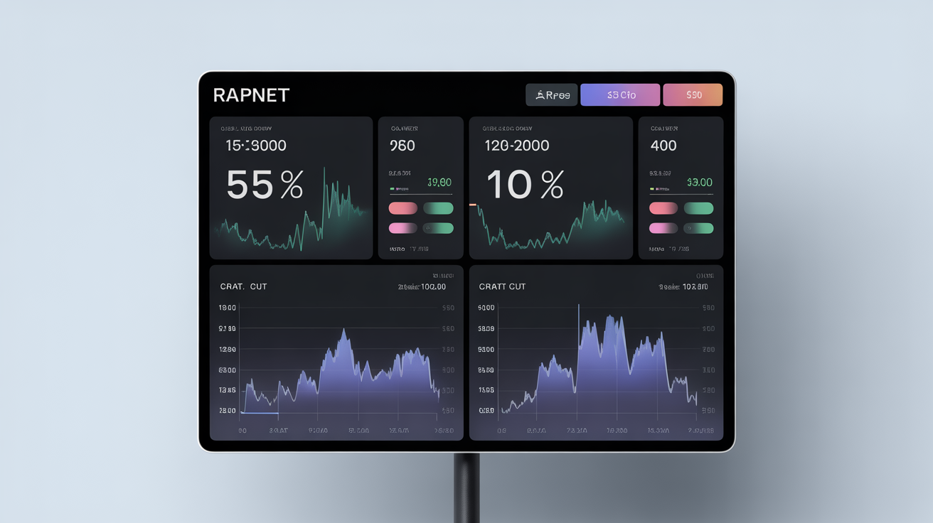 Digital display with RapNet diamond pricing data and charts.
