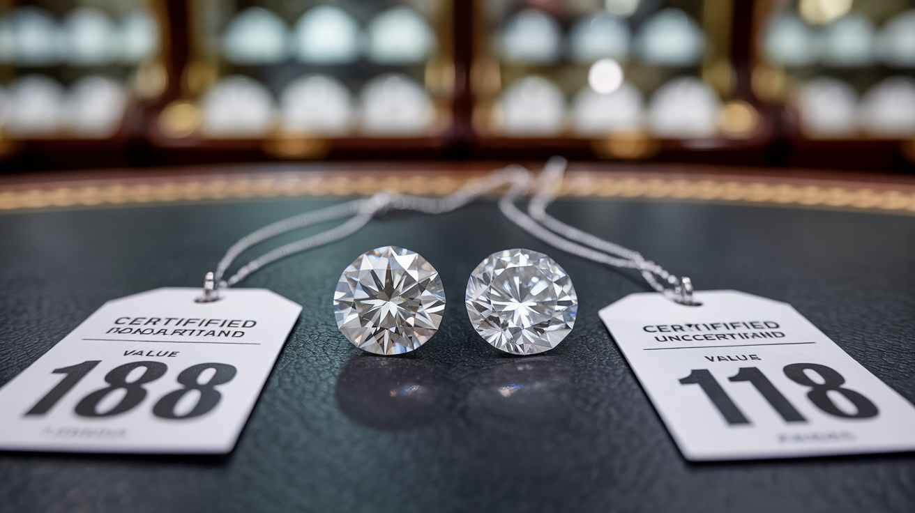 Two diamonds side by side with price tags showing a discount on one.