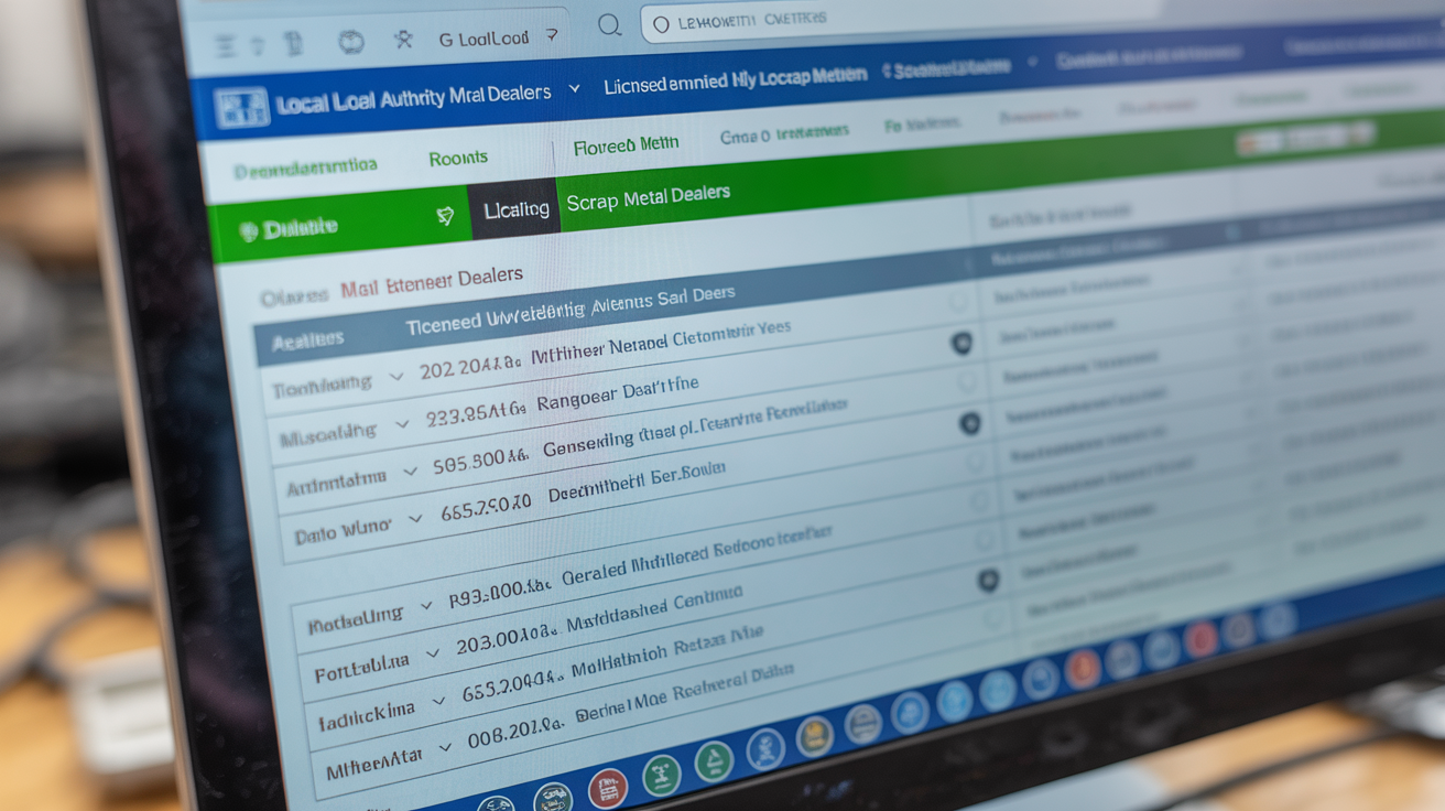 Website showing licensed scrap metal dealers, user searching.